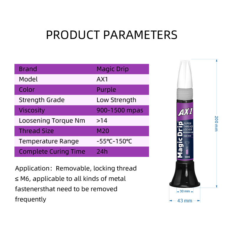 222 AX1 Purple 50ml Anaerobic Adhesive Threadlocker Leak-proof Glue for Metal Screw Locking Sealing