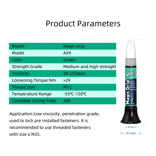 Fenloc AX9 Green Fast Curing Industrial Anaerobic Adhesive Penetration Grade Locking Sealant Threadlocker